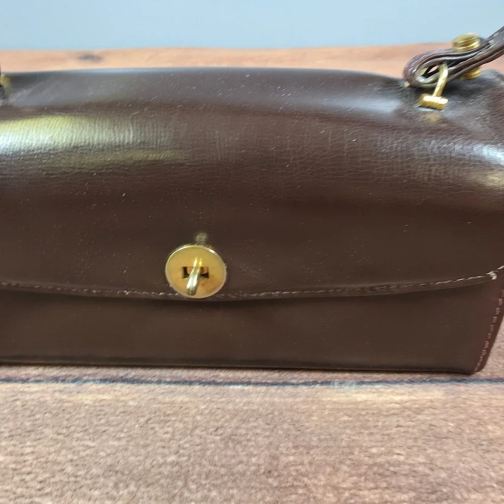Gimbels Brothers Top Handle Bag Womens Small Brown Good Vintage French Leather
